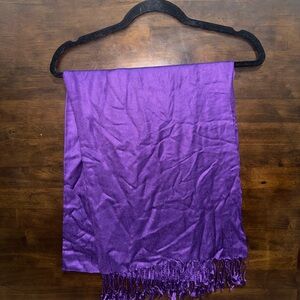 Vibrant Deep Purple Silky Scarf with Fringe